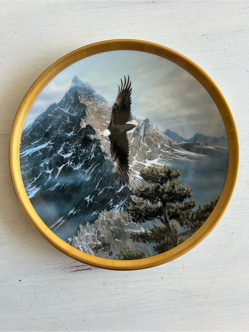 Lenox Gold-Trim Solo Flight Bald Eagle Mountain Collectible Wall Plate